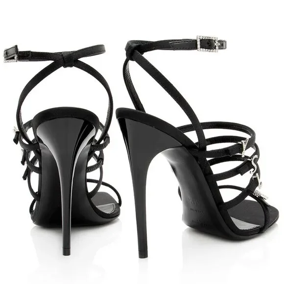 Saint Laurent Satin Crepe Crystal Jerry Sandals - Size 6.5 / 36.5 - Picture 3 of 7